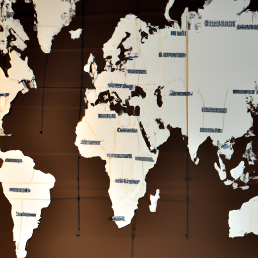 מפה מפורטת המציינת יבואני רהיטים שונים ברחבי העולם.